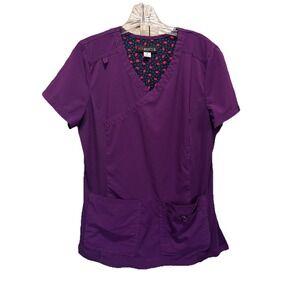 Koi Basics‎ Purple Scrub Top Short Sleeve V Neck Pockets Size Medium Medical EUC
